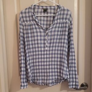 Eddie Bauer White and Blue Plaid Button-Down Shirt